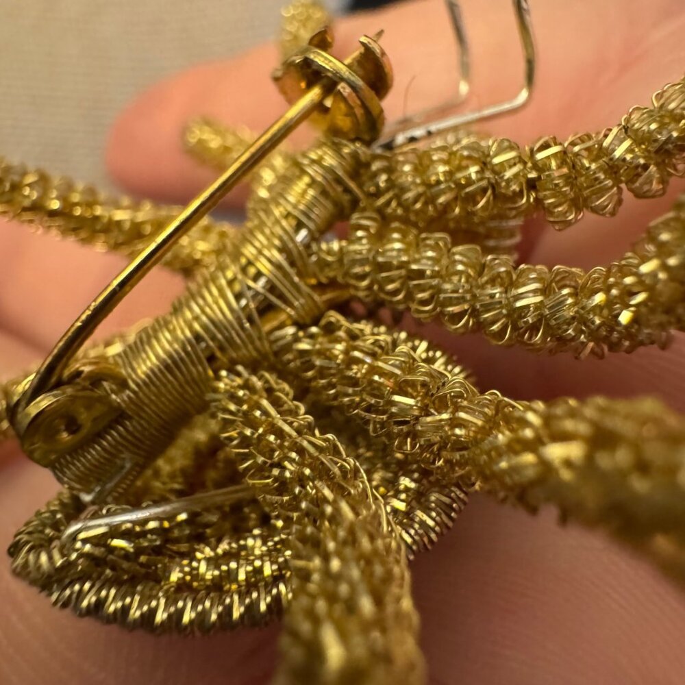 Gold-Tone Handmade Wire Spider Brooch With Rhinestone Accents - Picture 10 of 14